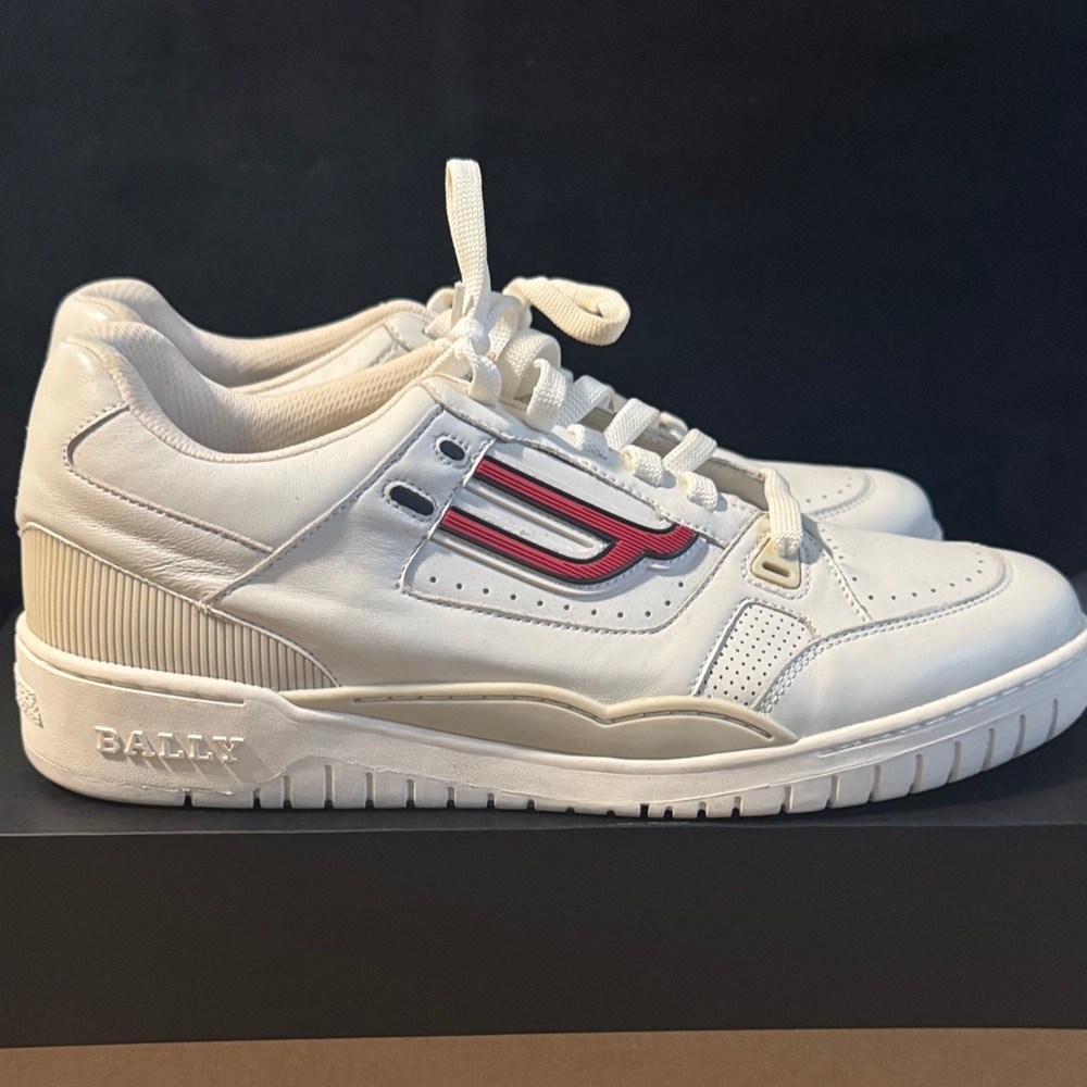 Bally Men's White and Red Leather Sneakers